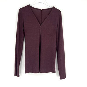 Lululemon Thermal Top Mens L Long Sleeve‎ Henley Burgundy Workout Athleisure
